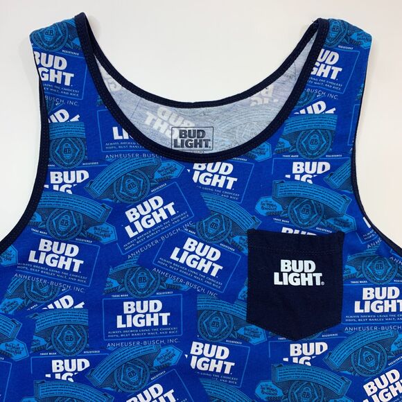 Budlight Beer Tank Top Mens L Large Blue Allover Print Sleeveless Round Neck - Picture 4 of 9